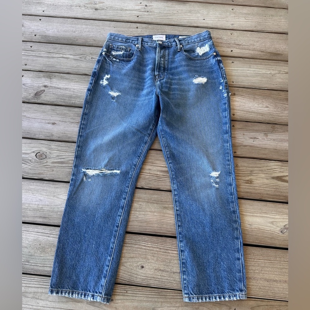 Frame Denim Men's Relaxed distressed buttonfly Blue Jeans